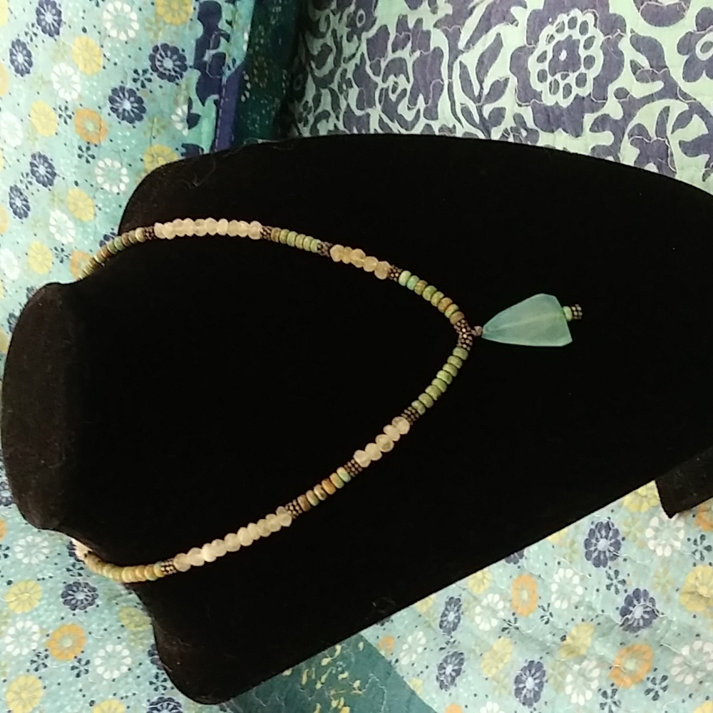 Boho genuine turquoise and silver necklace